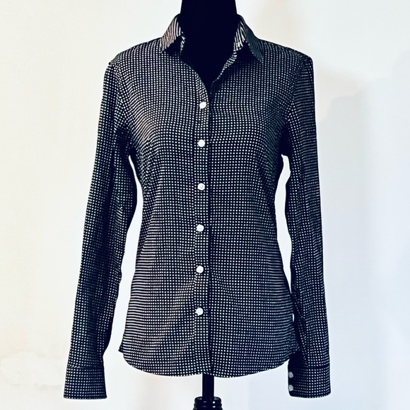 BANANA REPUBLIC Black White Polka Dot Dress Shirt Button Collar Long Sleeve SZ 4 - Picture 2 of 10